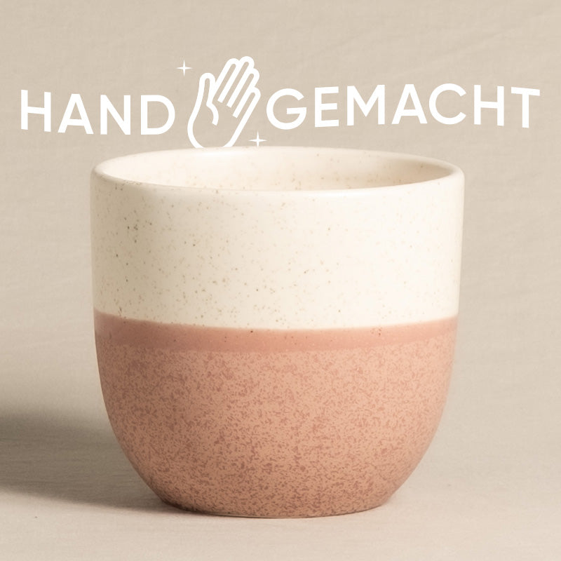 feey Keramik-Topf (Variado | 14 cm ⌀) in Farbe Pink mit «Handgemacht» Schriftzug dahinter»